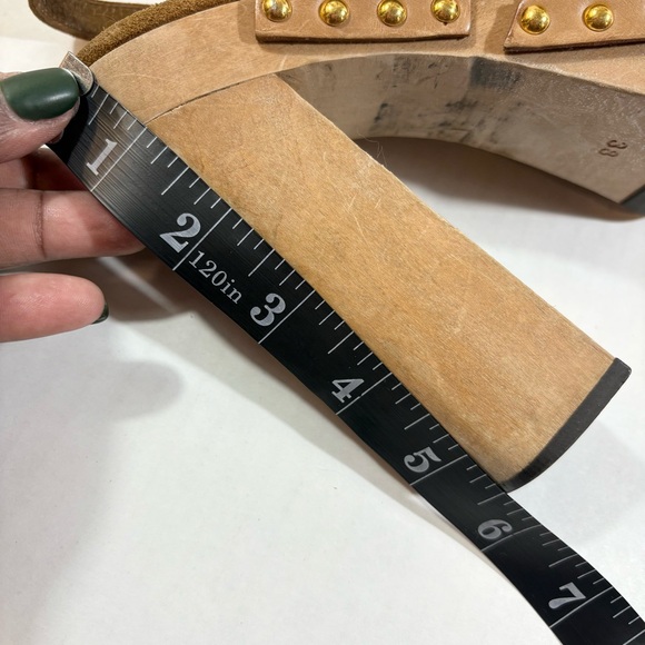 Miu Miu Suede Studded Clog Platform Sandal Size 38 Tan Brown Slingback Wood Sole - Picture 15 of 16